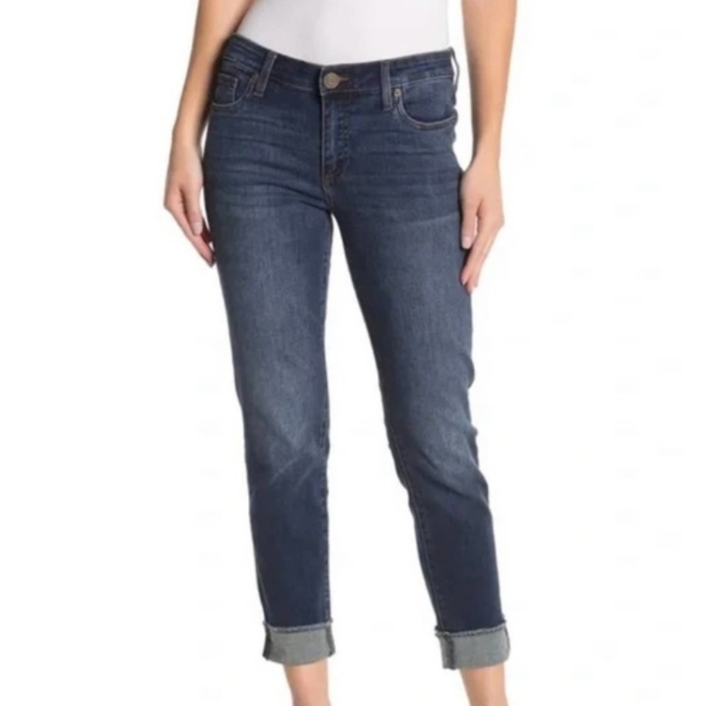 Kut from the Kloth size 14 blue high rise Asher Straight Leg cuffed crop jeans